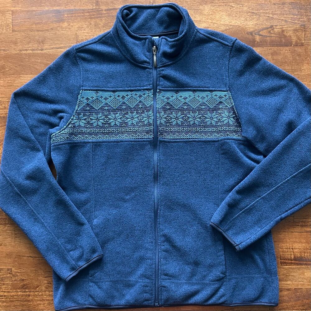 Laura Scott Full Zip Fleece Jacket snowflake Nordic Pattern Size XL (Runs Small)